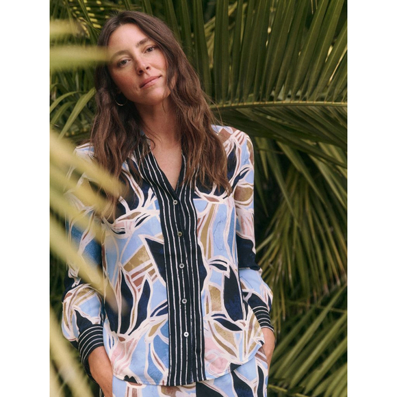 NIC+ZOE Tops - Nic + Zoe Sapphire Shades Shirt Button Up Print Bold Pinstripe Down Front & Cuff